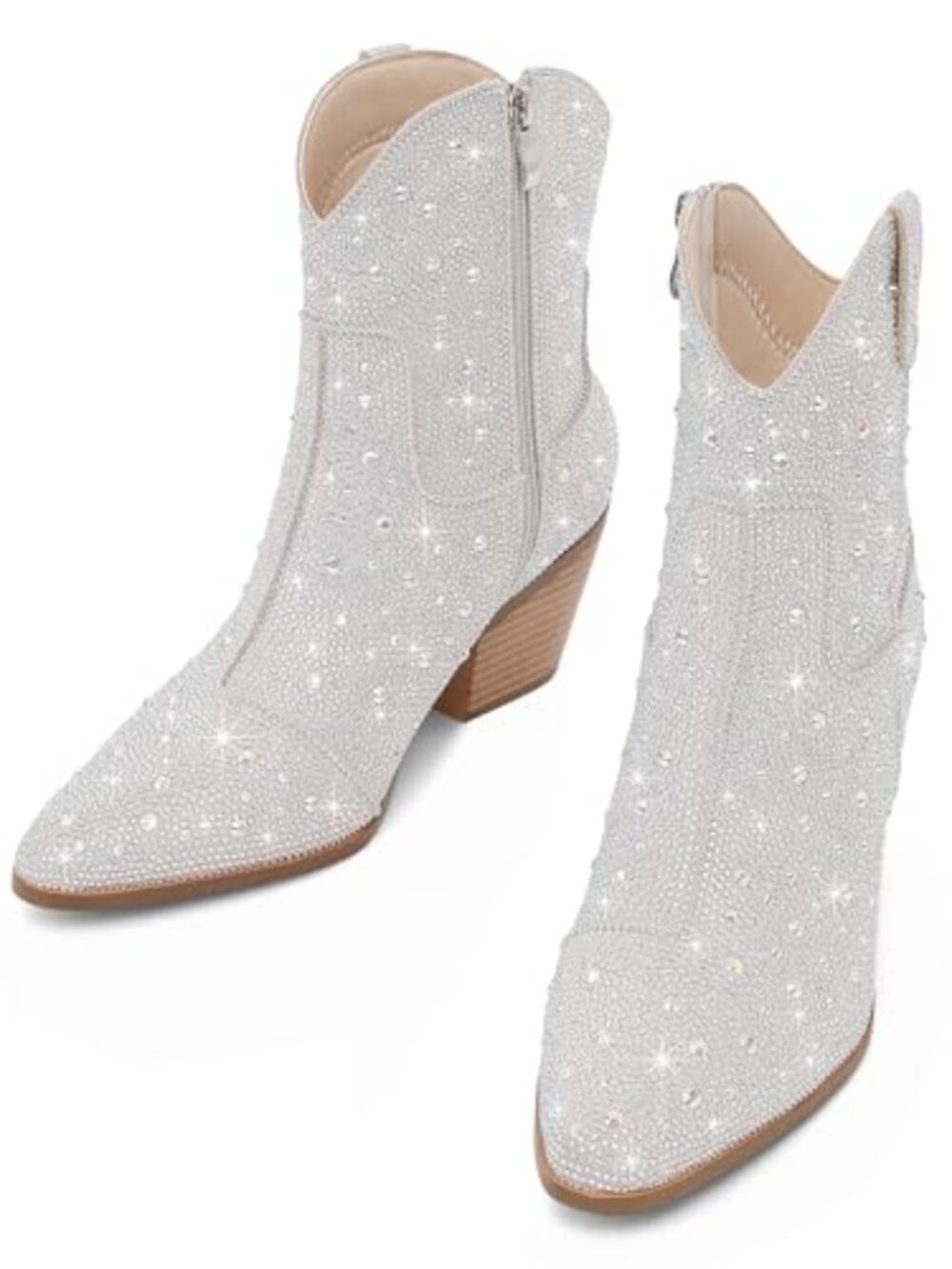 ๐ Cowgirl Ankle Boots Cowboy Boots for Women Western Booties Rhinestone Chunky - Picture 5 of 7